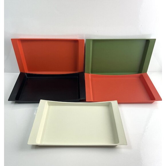 Geni Other - 5 Vintage Mid-Century Modern Plastic Trays Orange Black Green White - GENI Retro